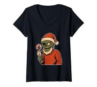 Mujer Papá Noel Zombi con bastón de Caramelo Camiseta Cuello V
