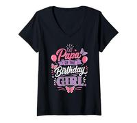 Mujer Papa of The Birthday Girl Proudest Dad en la Fiesta de cumpleaños Camiseta Cuello V