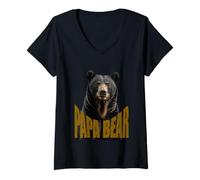 Mujer Papá oso con un gran oso negro Camiseta Cuello V