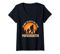 Mujer Papa Squatch The Man The Myth The Legend Bigfoot Día del Padre Camiseta Cuello V