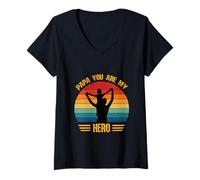 Mujer Papá, tú Eres mi héroe, Retro, Vintage, día del Padre y el Hijo Camiseta Cuello V