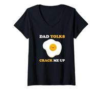 Mujer Papá Yemas Crack Me Up Divertidos Padres Día Chistes Papá Juego de Palabras Papa Camiseta Cuello V