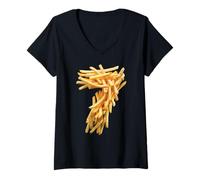 Mujer Papas fritas número 7 divertido séptimo cumpleaños siete hamburguesa comida Camiseta Cuello V
