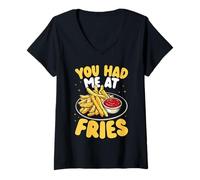 Mujer Papas fritas que me tenías en papas fritas Comida rápida divertida Camiseta Cuello V