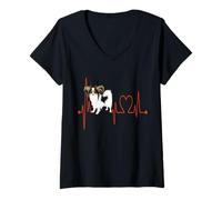 Mujer Papillon Dog My Heartbeat EKG Dogs My Cardio Dog Lovers Camiseta Cuello V