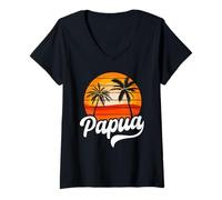 Mujer Papua Nueva Guinea Puesta del Sol Diseño PNG Playa Vibes Camiseta Cuello V
