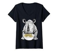 Mujer Paquidermo Comer Hilos Salados Animales Humorísticos Camiseta Cuello V