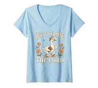 Mujer para alabar al Señor Ganso Biblia Christian Camiseta Cuello V