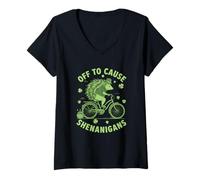 Mujer para causar travesuras puercoespín día de San Patricio Camiseta Cuello V