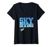 Mujer Paracaidismo Desde un avión Sky Diving Camiseta Cuello V