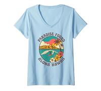 Mujer Paradise Found Aloha Hawaii Surf Wave Tropical Island Atardecer Camiseta Cuello V