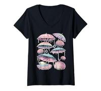Mujer Paraguas Pastel y Conchas Marinas Summer Vibes Dreamy Art Camiseta Cuello V