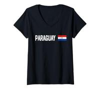Mujer Paraguay Bandera Nacional Retro Desgastado Gráfico Patriótico Camiseta Cuello V