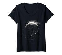 Mujer Parapente Fly to The Moon Night Sky Design Camiseta Cuello V