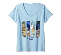 Mujer Paraty Brasil Ciudad Viaje Recuerdo Pincelada Arte Vacaciones Camiseta Cuello V
