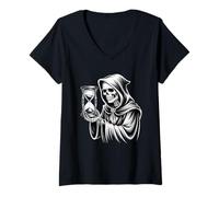 Mujer Parca Reloj de Arena gótico Muerte ilustración Camiseta Cuello V