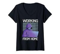 Mujer Parca Trabajando Desde casa Divertido Halloween Camiseta Cuello V