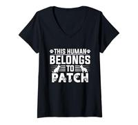 Mujer Parche con Nombre de Perro Personalizable para Regalo con Texto en inglés This Human Belongs Camiseta Cuello V