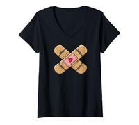 Mujer Parche Corazón Vendaje Crecimiento Emocional Curación Arte Mended Camiseta Cuello V