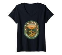 Mujer Parche de Oso Salvaje para Madre y Madre para el día de la Madre Camiseta Cuello V