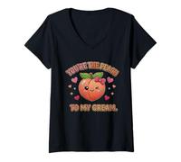 Mujer Parche Kawaii You'Re The Peach To My Cream Love, Lindo y Divertido Camiseta Cuello V