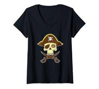 Mujer Parche Ojo Cabeza Pirata Camiseta Cuello V