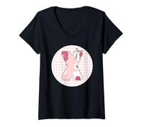 Mujer Parche para Mujer, con Texto en inglés X, Color Rosa Camiseta Cuello V