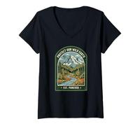 Mujer Parche Retro para Proteger Nuestra Tierra Salvaje EST Forever Camiseta Cuello V
