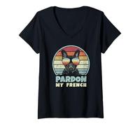 Mujer Pardon My French - Retro Funny Frenchie | Bulldog Francés Camiseta Cuello V