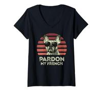 Mujer Pardon My French - Retro Funny Frenchie | Bulldog Francés Camiseta Cuello V