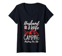 Mujer Pareja a Juego Marido y Esposa compañeros de Campamento de por Vida Camiseta Cuello V