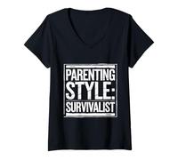 Mujer Parenting Style Survivalist Criando niños resilientes - Camiseta Cuello V