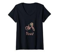 Mujer París Floral Bicicleta Viajar En El Extranjero Estudio Camiseta Cuello V