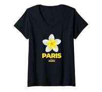 Mujer Paris France Tropical Yellow Frangipani Flower Aesthetic Camiseta Cuello V
