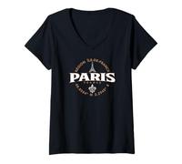 Mujer París Francia Etiqueta de coordenadas Île-de-France 2C Camiseta Cuello V