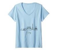 Mujer París Francia Horizonte Europa Viaje Souvenirs Negro Paisaje urbano Camiseta Cuello V