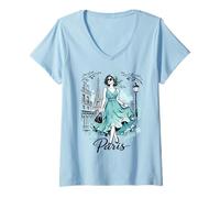 Mujer París Noche Paseo Arte Romántico Mujeres París Torre Eiffel Camiseta Cuello V