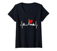 Mujer Paris Skyline Heartbeat Torre Eiffel Francia I Love Paris Camiseta Cuello V