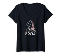 Mujer París Torre Eiffel Amor Francia Francés Vacaciones Francophile Camiseta Cuello V