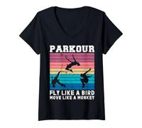 Mujer Parkour Urban Parcour Tee Vuela como un pájaro Muévete como un mono Camiseta Cuello V