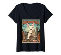Mujer Parodia del Monstruo de la Ciudad del Conejito Gigante de Pascua Rabbitzilla Camiseta Cuello V