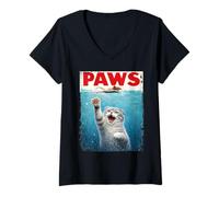 Mujer Parodia Scottish Fold Cat Paws - Humor de Meme de Gato para Amantes de los Gatos Camiseta Cuello V