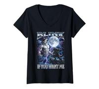 Mujer Parpadea si me Quieres Hombre Lobo de Luna Llena Camiseta Cuello V