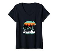 Mujer Parque Nacional Acadia Maine Bear Mountains Camiseta Cuello V