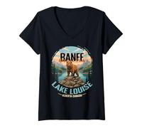 Mujer Parque Nacional Banff Lago Louise Alberta Canadá Oso Camiseta Cuello V