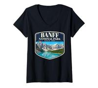 Mujer Parque Nacional Banff Retroceso Retro Al Aire Libre Canadiense Camiseta Cuello V