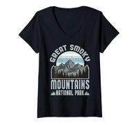 Mujer Parque Nacional de Las Grandes Montañas Humeantes Retro Camiseta Cuello V