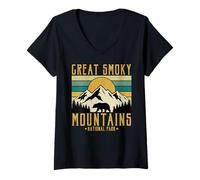 Mujer Parque Nacional de Las Grandes Montañas Humeantes Retro PU Camiseta Cuello V