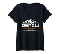 Mujer Parque Nacional Denali Montañas Alaska Naturaleza Senderismo Camiseta Cuello V