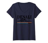 Mujer Parque Nacional Denali Montañas Alaska Naturaleza Senderismo Retro Camiseta Cuello V
